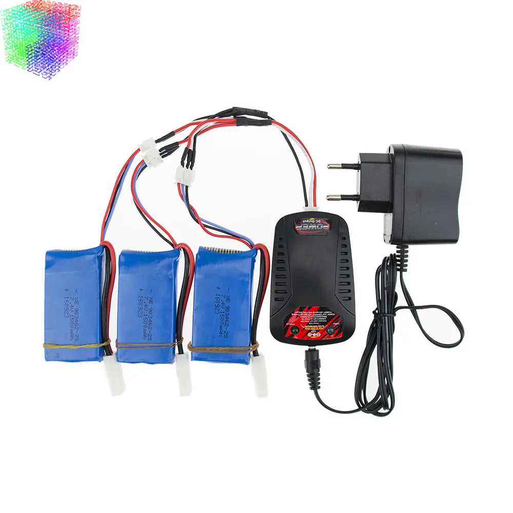 Фото Lipo батареи 7 4 В 1500 мАч 3 шт. и зарядное устройство для Feilun FT009 2 4G RC Racing boat запасные