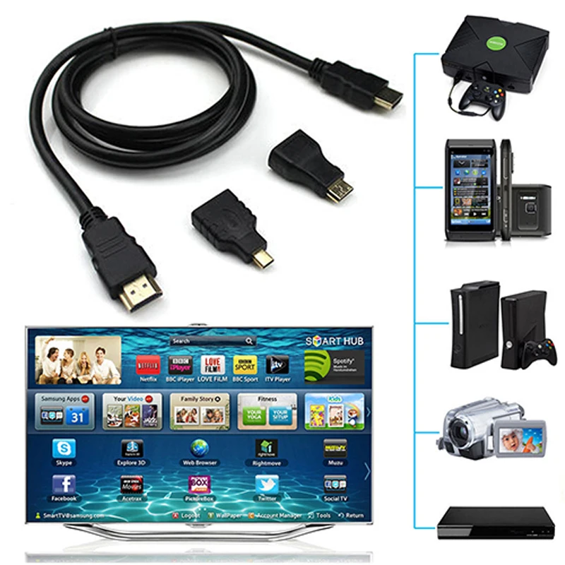 Full HD высокоскоростной кабель 3 в 1 Папа-папа Mini HDMI Micro 5 м для Xbox 360 HDTV 1080P Mobile и т. Д.