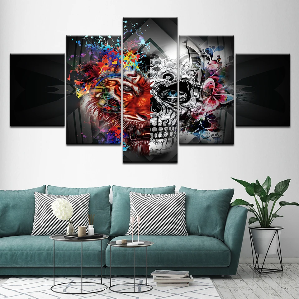 For Living Room Wall Art Modern HD Printed Pictures 5 Panel Abstract Tiger Skull Home Decor Framework Canvas Painting Poster
For Living Room Wall Art Modern HD Printed Pictures 5 Panel Abstract Tiger Skull Home Decor Framework Canvas Painting Poster
