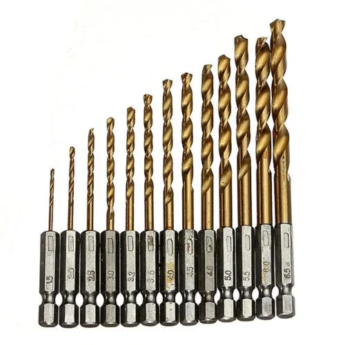 13Pcs HSS Titanium Coated Twist Drill Bit Hex Shank 1.5-6.5mm High Speed Steel 
13Pcs HSS Titanium Coated Twist Drill Bit Hex Shank 1.5-6.5mm High Speed Steel