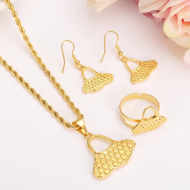 gold PNGrope Necklace pendant Earrings ring Set Women Party Gift african women bag shape bridal wedding Jewelry girls charm
gold PNGrope Necklace pendant Earrings ring Set Women Party Gift african women bag shape bridal wedding Jewelry girls charm