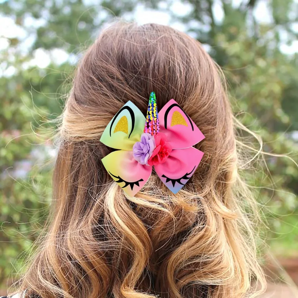 Frigg Unicorn Cute Bows Hair Clip Sequin Horn Flower Unicorn Decoration DIY Unicorn Birthday Party Supplies Kids Party Favor 
Frigg Unicorn Cute Bows Hair Clip Sequin Horn Flower Unicorn Decoration DIY Unicorn Birthday Party Supplies Kids Party Favor