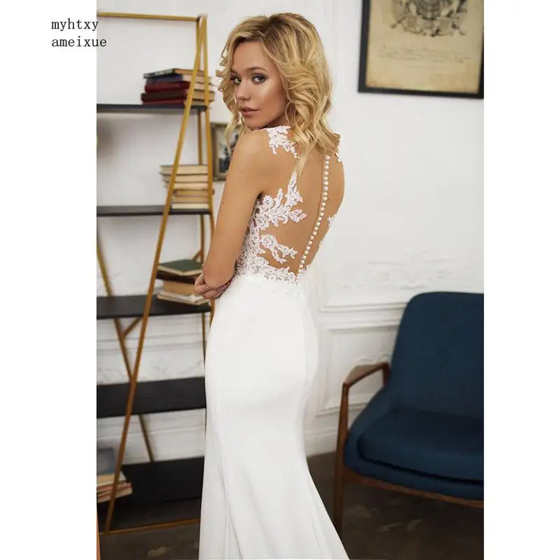 Sexy Wedding Dress 2020 O-neck Appliques Mermaid Wedding Gown With Small Train White Ivory Beach Bride Dress Custom Plus Size
Sexy Wedding Dress 2020 O-neck Appliques Mermaid Wedding Gown With Small Train White Ivory Beach Bride Dress Custom Plus Size