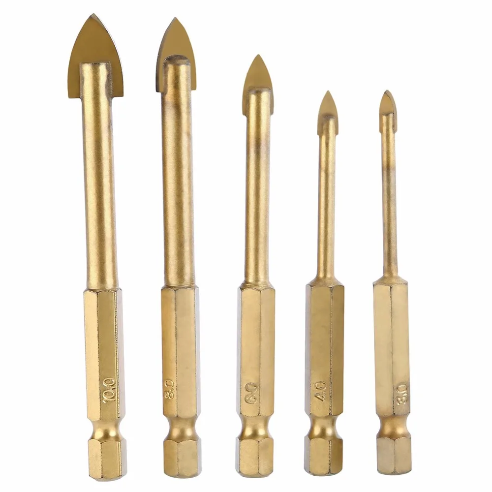 5Pcs/set Glass Drill Bits Set Titanium Coated Power Tools Accessories 1/4" Hex Shank 3/4/6/8/10mm Hex Shank Glass Hole Opener
5Pcs/set Glass Drill Bits Set Titanium Coated Power Tools Accessories 1/4" Hex Shank 3/4/6/8/10mm Hex Shank Glass Hole Opener
