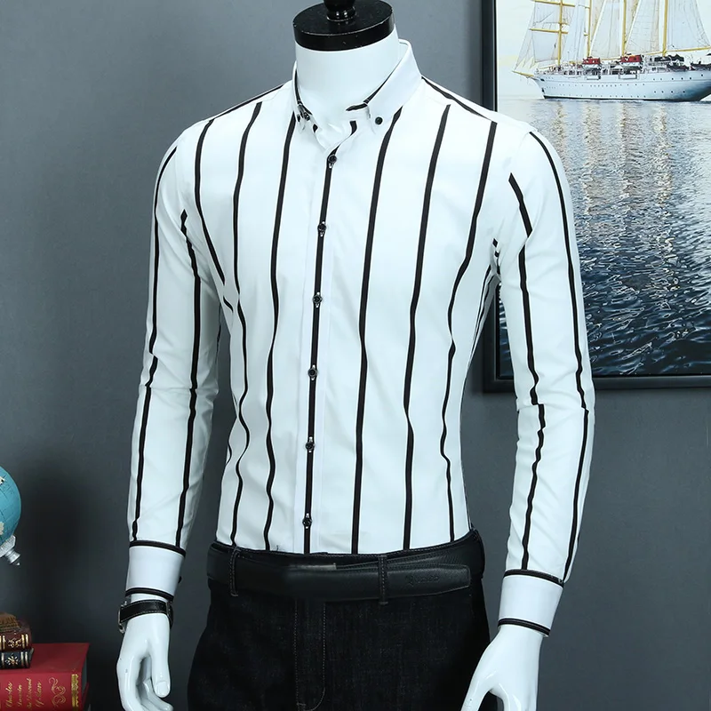 Men's Contrast Black/white Wide Striped Dress Shirts Comfortable Cotton Smart Casual Slim Fit Long Sleeve Button Down Shirt
Men's Contrast Black/white Wide Striped Dress Shirts Comfortable Cotton Smart Casual Slim Fit Long Sleeve Button Down Shirt