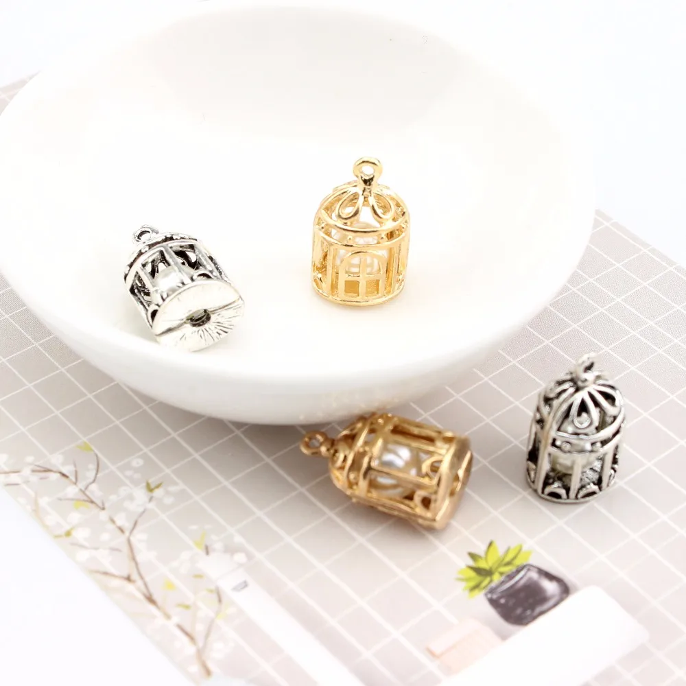 10pcs Bow Accessories Alloy Pearl Necklace Pendant Bird Cage Hollowed Out Retro Birdcage Diy Jewelry Hand Made | Украшения и