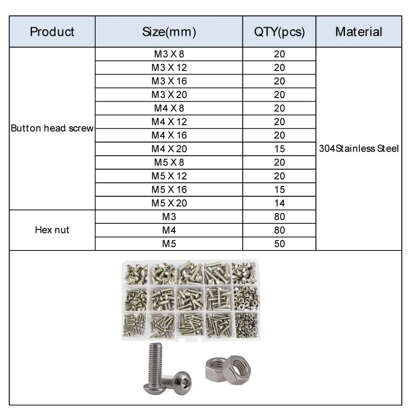 Hex Socket Button Head Cap Screw Metric Thread Pan Head Hexagon Machine Bolt Set Assortment Kit Box 304 Stainless Steel M3 M4 M5
Hex Socket Button Head Cap Screw Metric Thread Pan Head Hexagon Machine Bolt Set Assortment Kit Box 304 Stainless Steel M3 M4 M5
