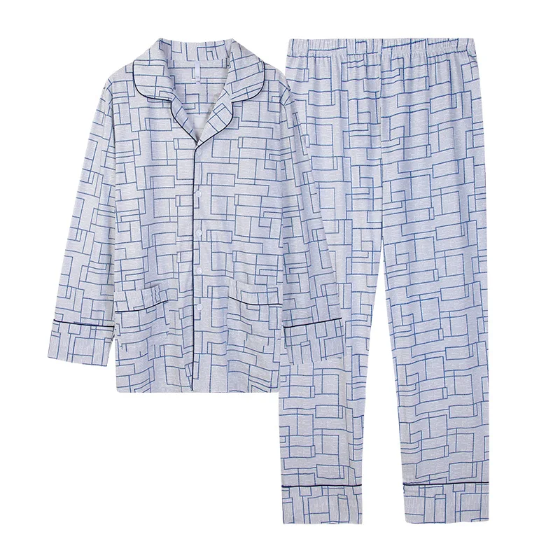 Мужская пижама J & Q с длинным рукавом хлопковый топ для сна отворотом одежда