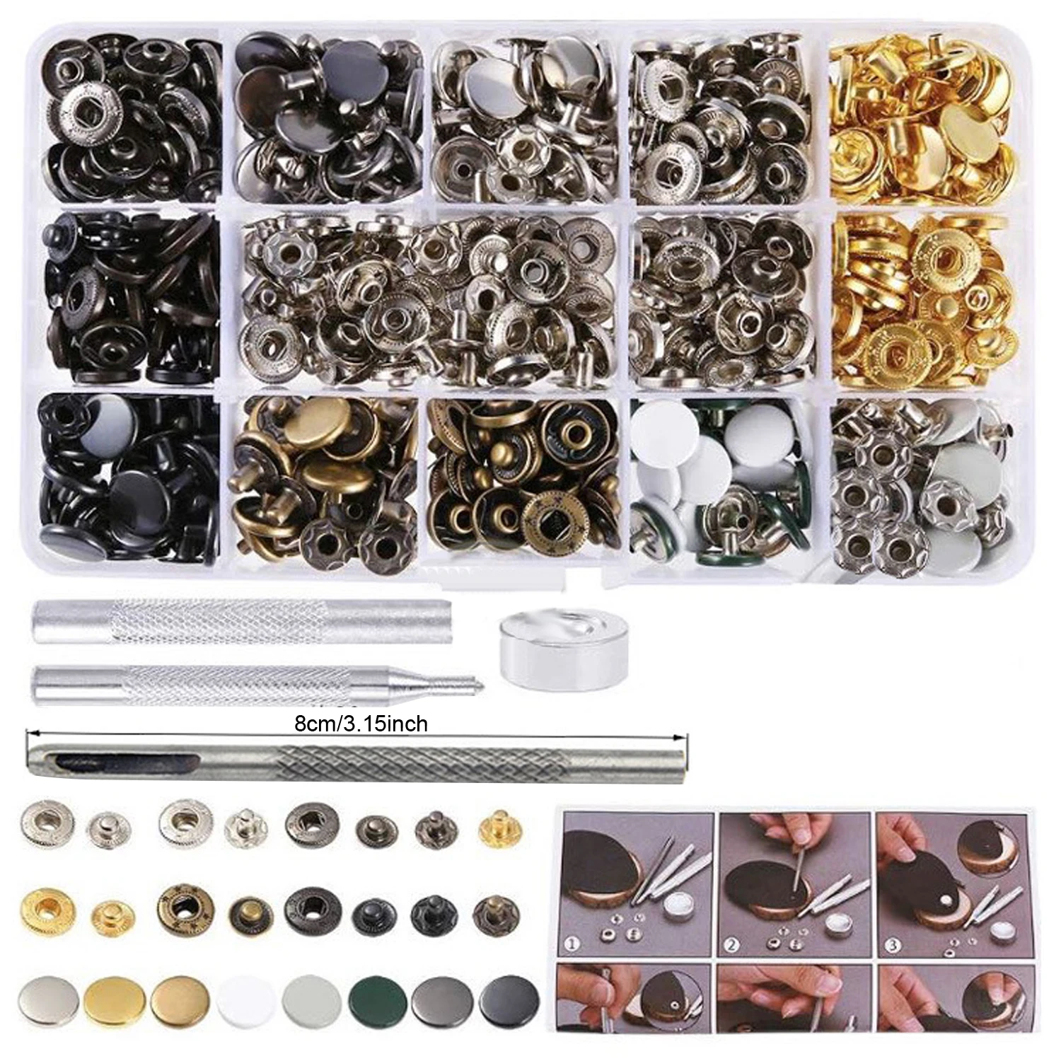 140 Set Rivets Single Cap Rivets Tubular Snap Fasteners Press Studs Button Kit with 4pcs Fixing Tools for Leather Craft Decor
140 Set Rivets Single Cap Rivets Tubular Snap Fasteners Press Studs Button Kit with 4pcs Fixing Tools for Leather Craft Decor
