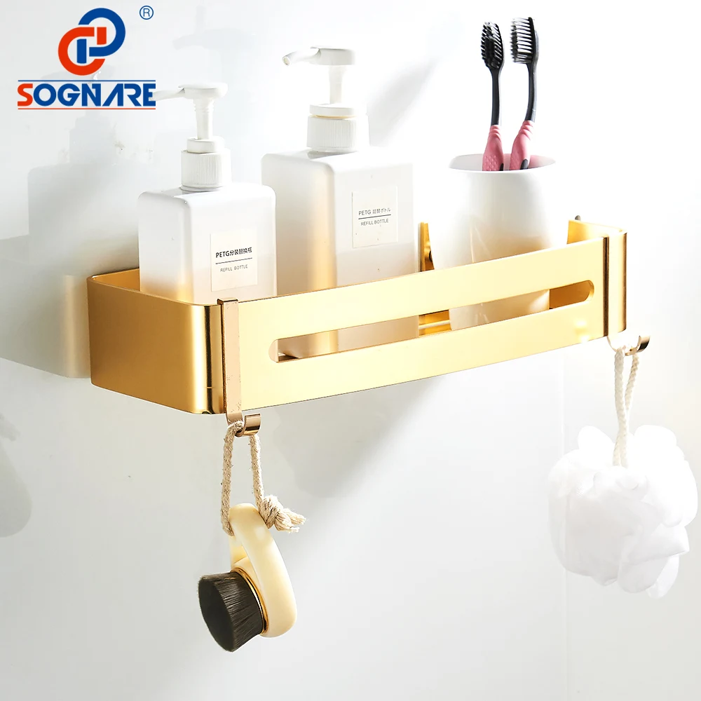 SOGNARE Black Bathroom Shelves Single Tier With 2 Hooks Rectangle Basket Wall Shelf Gold Shower Caddy Rack Bathroom Accessories
SOGNARE Black Bathroom Shelves Single Tier With 2 Hooks Rectangle Basket Wall Shelf Gold Shower Caddy Rack Bathroom Accessories