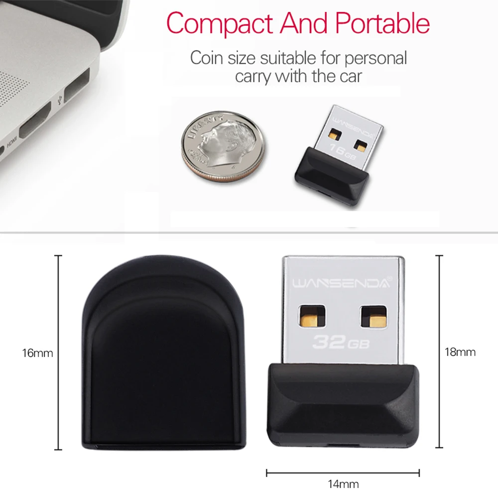 WANSENDA мини USB флэш-накопитель 64 ГБ 32 супер Миниатюрный 16 Гб Флешка мини-флешка 8 4