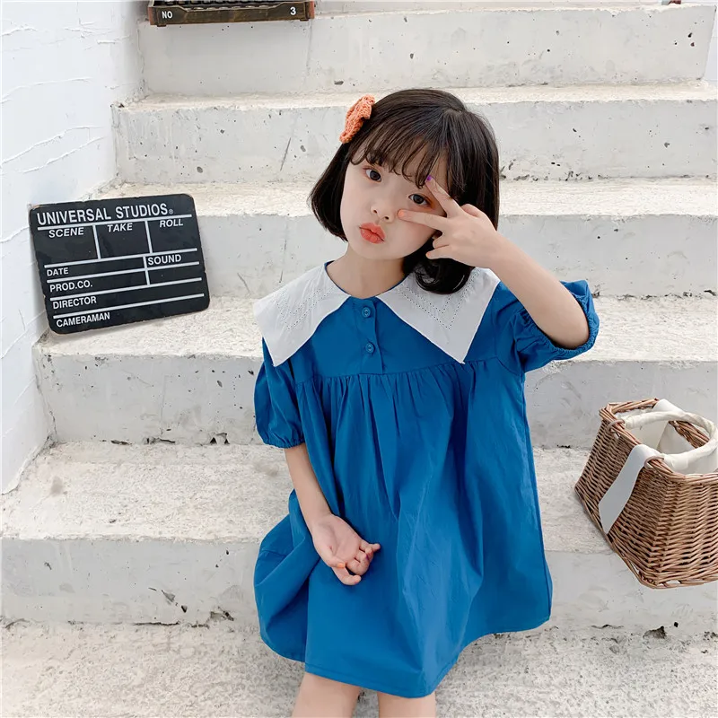 WLG girls summer casual dresses kids girl peter pan collar short sleeve ruffle blue dress baby party clothes children 2-6 years
WLG girls summer casual dresses kids girl peter pan collar short sleeve ruffle blue dress baby party clothes children 2-6 years