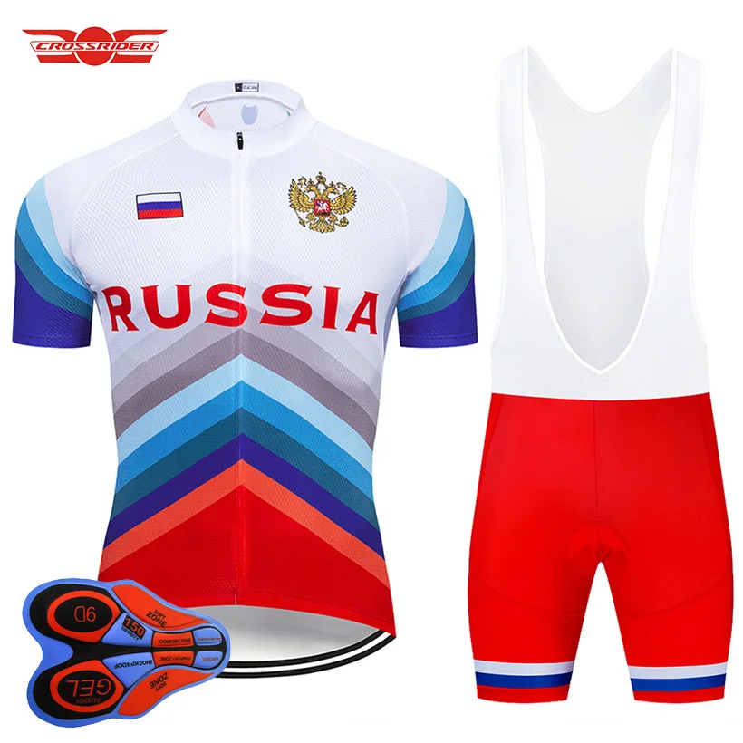 

Crossrider 2021 Team RUSSIA Cycling Jersey 9D bib Set MTB Bike Clothing Breathable Bicycle Clothes Men's Short Maillot Culotte