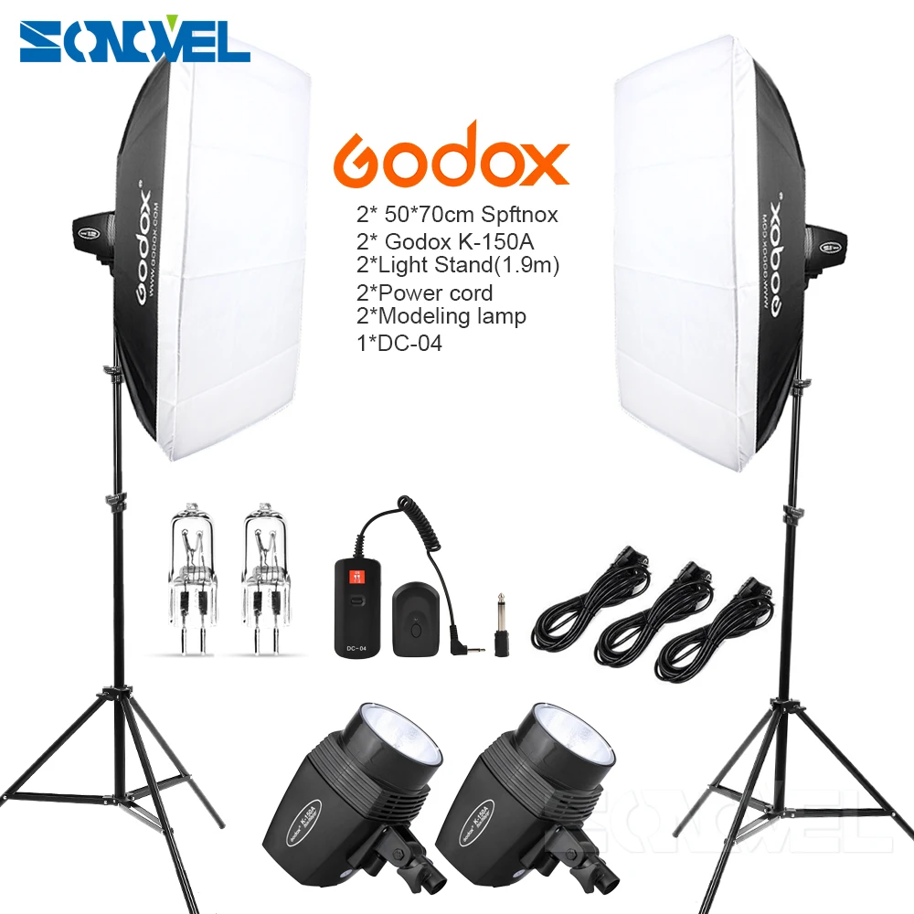 Godox K150A 300Ws 300W 2*150Ws Studio Strobe Room Photo Studio Photography Lighting with Softbox DC-04 flash Trigger Kit
Godox K150A 300Ws 300W 2*150Ws Studio Strobe Room Photo Studio Photography Lighting with Softbox DC-04 flash Trigger Kit