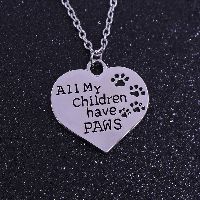 Fashion Alloy Lettering "All My Children Have PAWS"4 Dog Paws Plated Jewelry Heart-Shape Pendant Necklace
Fashion Alloy Lettering "All My Children Have PAWS"4 Dog Paws Plated Jewelry Heart-Shape Pendant Necklace