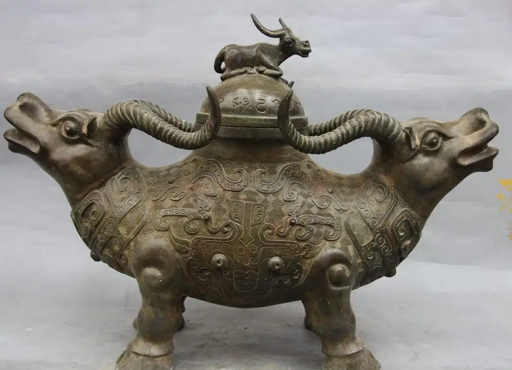 Китай бронзовая фигурка периода династии медь Бык Корова бык Кувшин Бутылка бак
