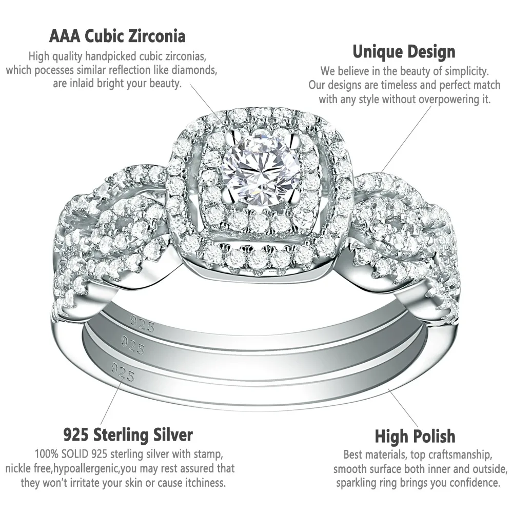Newshe 3 Pcs 925 Sterling Silver Wedding Rings For Women 1.3 Ct AAA Cubic Zirconia Engagement Ring Bridal Set Classic Jewelry
Newshe 3 Pcs 925 Sterling Silver Wedding Rings For Women 1.3 Ct AAA Cubic Zirconia Engagement Ring Bridal Set Classic Jewelry