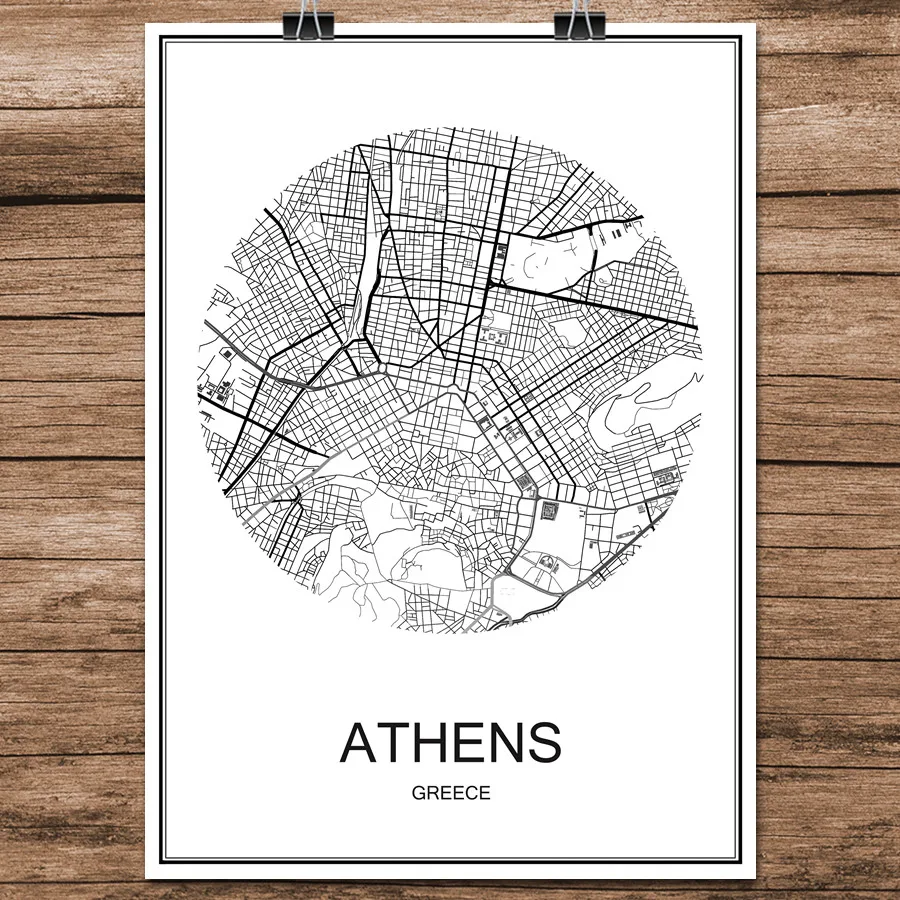 Афины Греция мир городская улица карта печать плакатов бумага с абстрактным