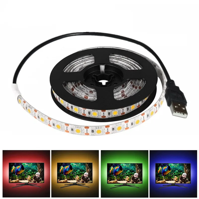 Фото USB DC 5V Светодиодная лента 50 см 1 м 2 3 SMD 5050 кабель силовая Гибкая - купить