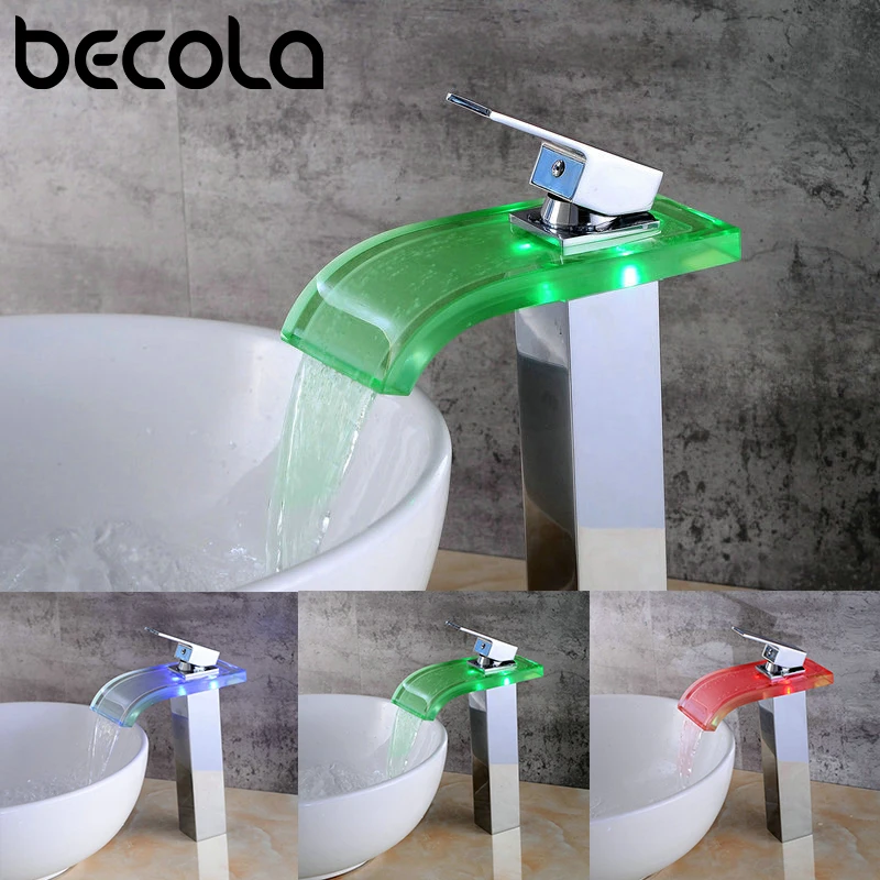 BECOLA Luxury Glass Waterfall Basin Faucet LED 3 Color Changing Bathroom Battery Mixer Tap Chrome Finish Washbasin faucet LH9014
BECOLA Luxury Glass Waterfall Basin Faucet LED 3 Color Changing Bathroom Battery Mixer Tap Chrome Finish Washbasin faucet LH9014