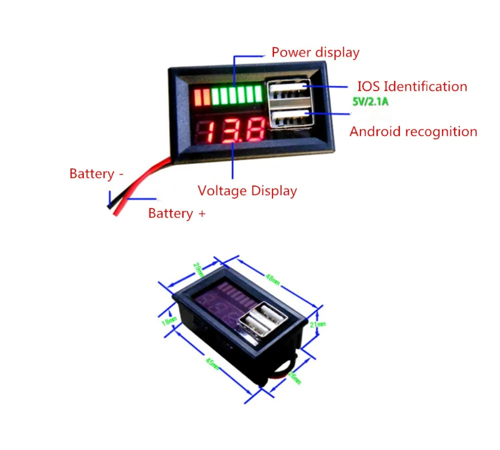 DC12V Automotive 12V Battery Voltage Display Head Integrated Dual USB output 5V2A Conversion|Смарт-гаджеты| |