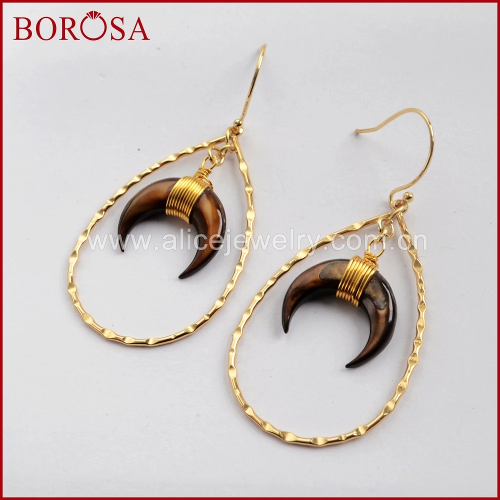 BOROSA 5Pairs Gold Color Natural Abalone & Brown Shell Horn Teardrop Earring Natural Shell Charm Earrings Jewelry G1585
BOROSA 5Pairs Gold Color Natural Abalone & Brown Shell Horn Teardrop Earring Natural Shell Charm Earrings Jewelry G1585