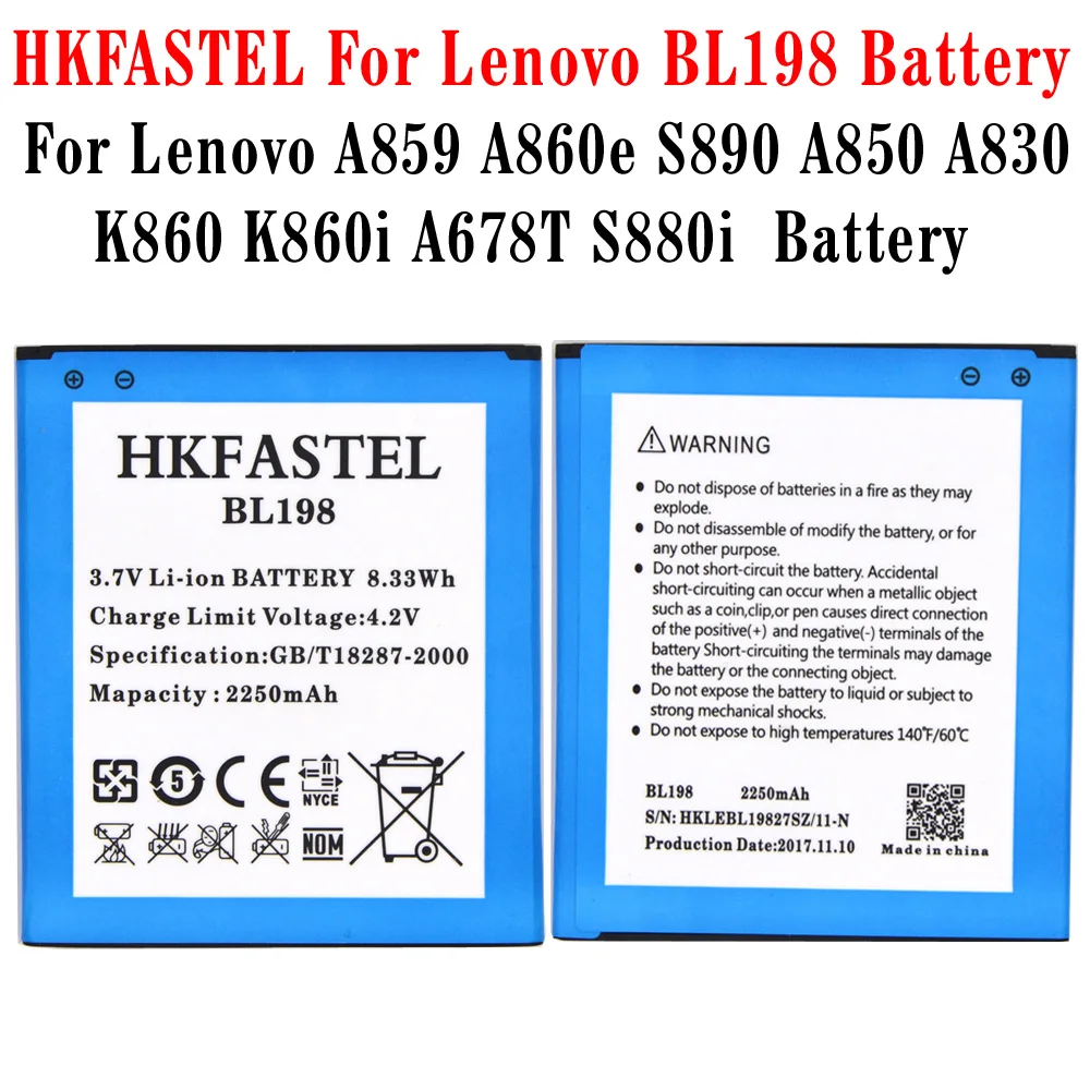 Аккумулятор hkfatel BL198 BL 198 для Lenovo A859 A860E S890 A850 A830 K860 K860I A678T S880I оригинальный