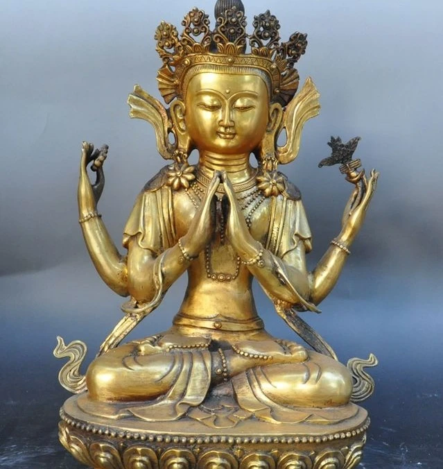 17" tibetan buddhism bronze gilt 4 Arms Chenrezig Kwan-Yin goddess buddha statue 42cm
17" tibetan buddhism bronze gilt 4 Arms Chenrezig Kwan-Yin goddess buddha statue 42cm