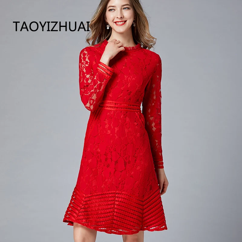 TAOYIZHUAI 2019 new autumn large size L geometry red dress full sleeve O-neck retro slim lace dress party female 16214
TAOYIZHUAI 2019 new autumn large size L geometry red dress full sleeve O-neck retro slim lace dress party female 16214