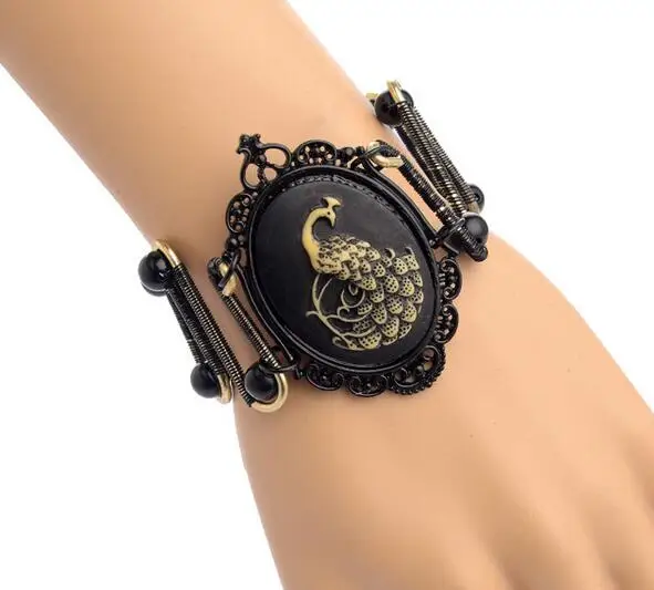 Nice peacock charm punk style black steampunk mechancal fashion bracelet jewelry