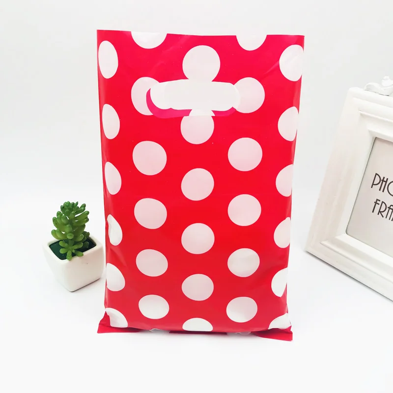 50pcs Portable Red Dot Plastic Gift Bags Boutique Shopping Makeup 20X30CM | Дом и сад