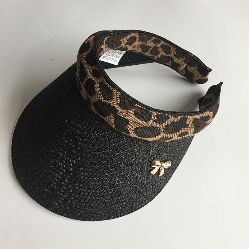 Шляпа женская Соломенная с леопардовым принтом солнцезащитный козырек бантом