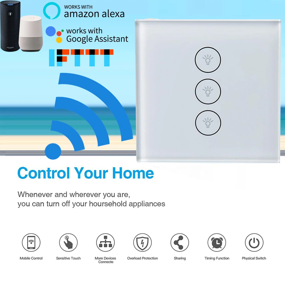 Timethinker Smart Life Light Switch 1 2 3 Gang WiFi APP Voice Control UK EU Wall Touch Switch Compatible Alexa Google Home IFTTT
Timethinker Smart Life Light Switch 1 2 3 Gang WiFi APP Voice Control UK EU Wall Touch Switch Compatible Alexa Google Home IFTTT