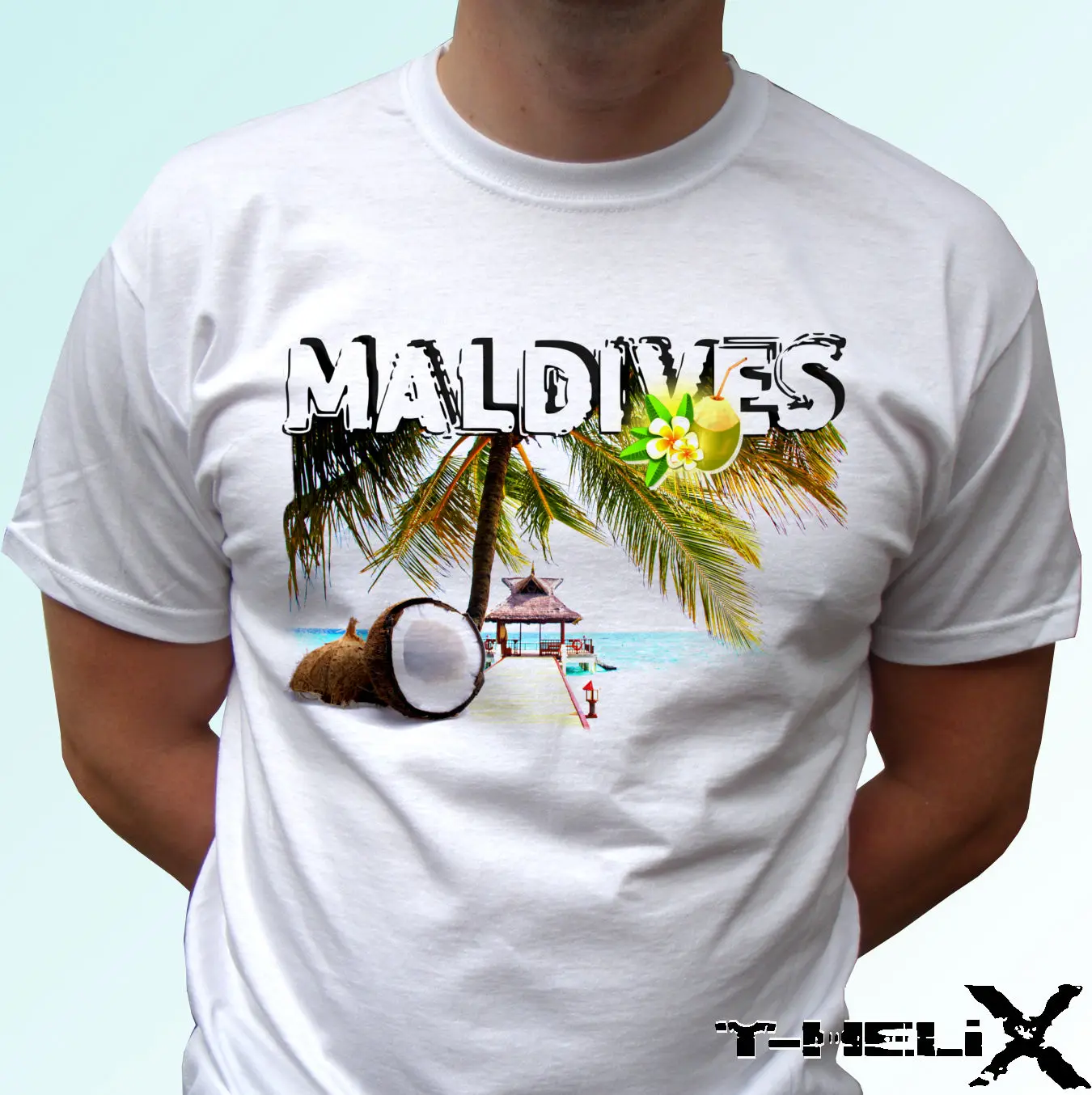 Maldives белая футболка модная мужская и детская в стиле кантри из 100% хлопка