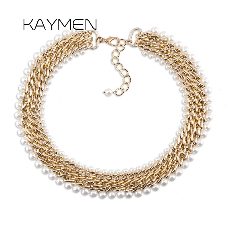 Kaymen Golden Chains and Imitation Pearls Weaving Fashion Necklace Women's Handmade Statement Maxi Necklace Chokers Bijoux 1564
Kaymen Golden Chains and Imitation Pearls Weaving Fashion Necklace Women's Handmade Statement Maxi Necklace Chokers Bijoux 1564