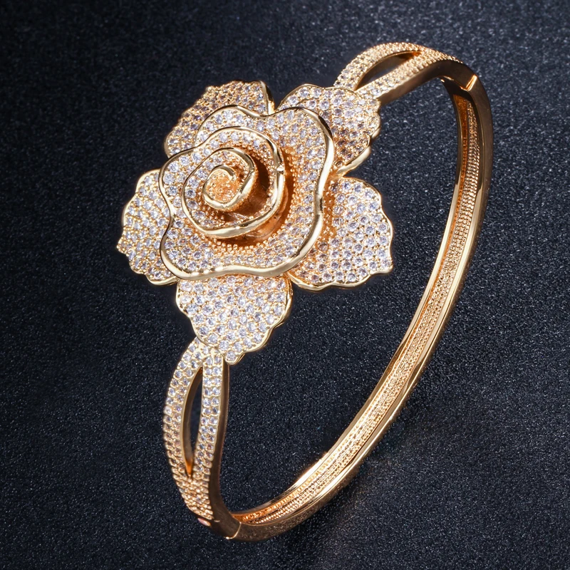 ThreeGraces Gorgeous Micro Pave Cubic Zirconia Gold Color Big Flower Open Cuff Bangle for Women Luxury Wedding Jewelry BA050
ThreeGraces Gorgeous Micro Pave Cubic Zirconia Gold Color Big Flower Open Cuff Bangle for Women Luxury Wedding Jewelry BA050