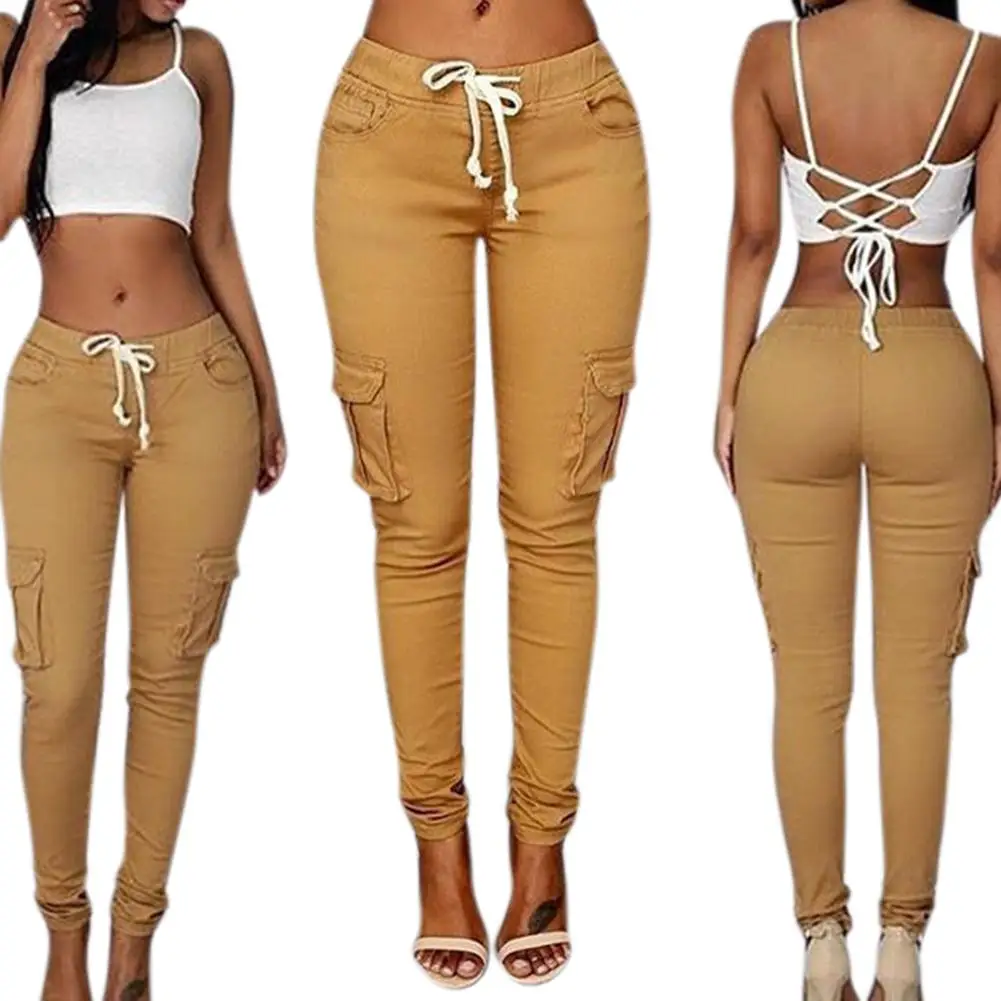 MISSKY Women Fashion Solid Color Multi-pockets Drawstring Pants Casual Pencil Pants
MISSKY Women Fashion Solid Color Multi-pockets Drawstring Pants Casual Pencil Pants