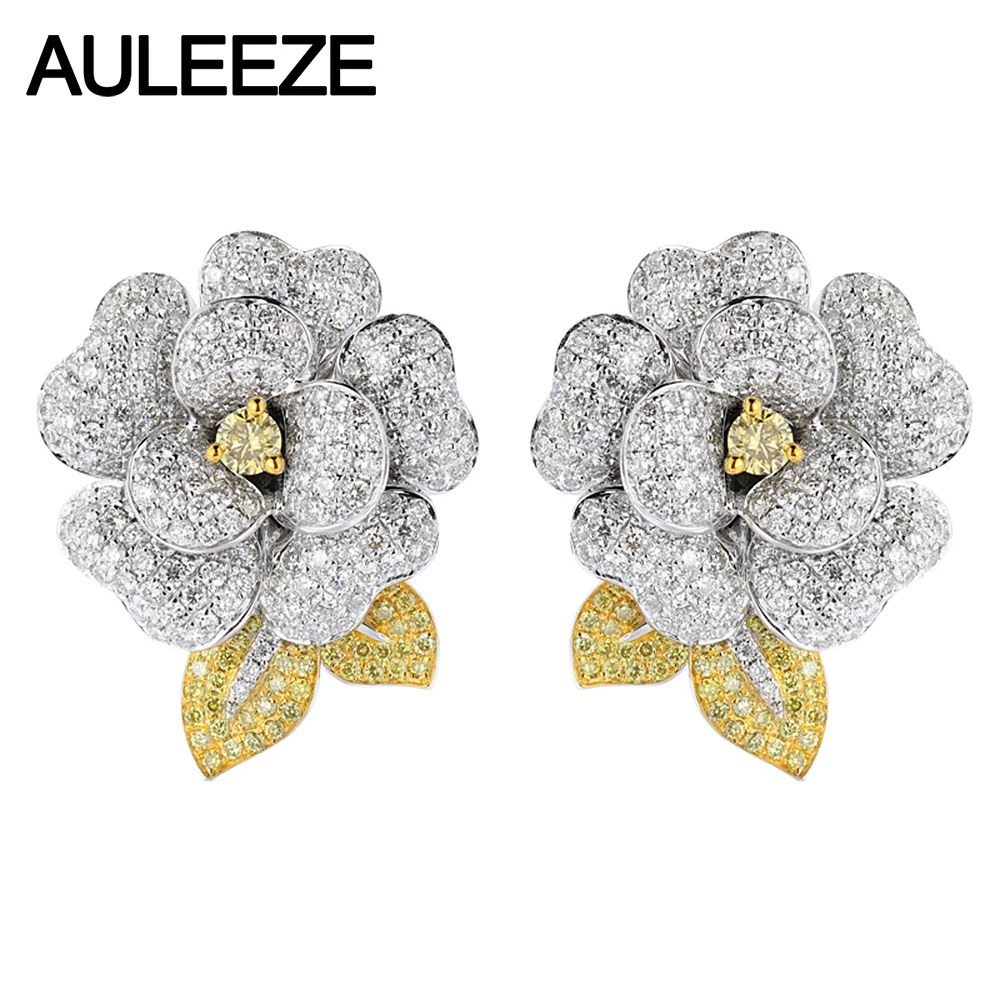 Серьги-клипсы AULEEZE из белого золота 14 к с натуральным желтым сапфиром, элегантные бриллиантовые серьги с камелией и муассанитом 
Серьги-клипсы AULEEZE из белого золота 14 к с натуральным желтым сапфиром, элегантные бриллиантовые серьги с камелией и муассанитом