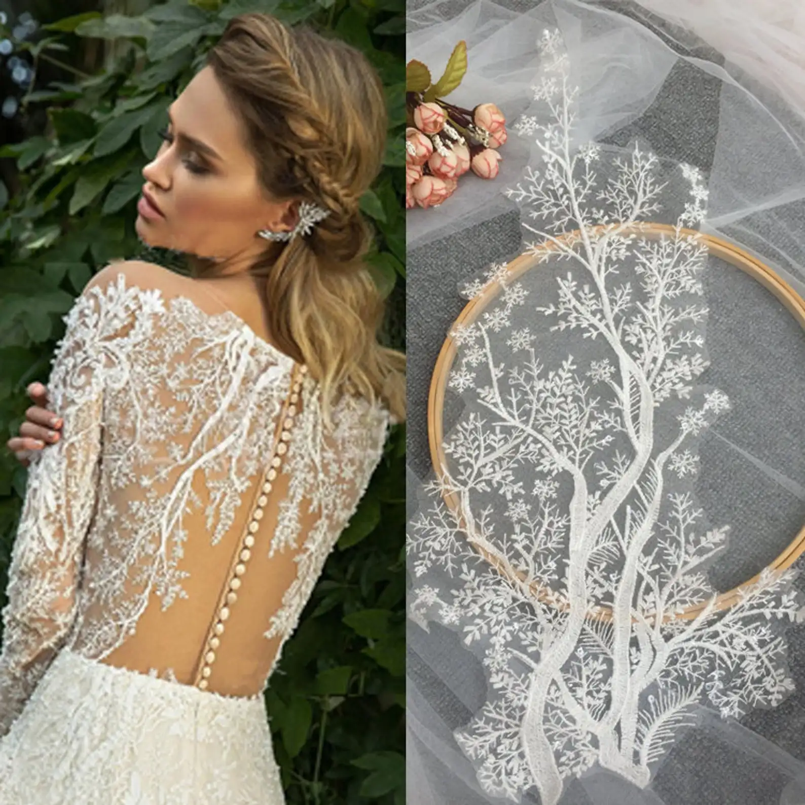 4 pieces 2 pairs Beautiful Clear sequin cotton embroidery wedding gown lace applique , fine embroidery leaf lace patch 54*23
4 pieces 2 pairs Beautiful Clear sequin cotton embroidery wedding gown lace applique , fine embroidery leaf lace patch 54*23