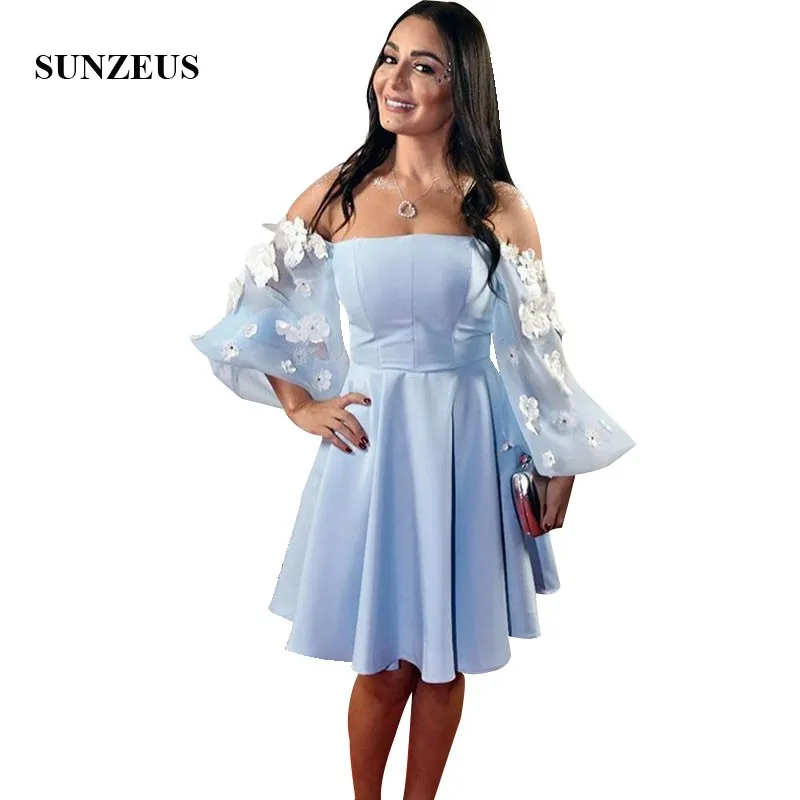 Off Shoulder Puffy Long Sleeves Party Dresses Boat Neck Knee Length Saudi Arabic Celebrity Formal Gowns Flowers Prom Dress Short
Off Shoulder Puffy Long Sleeves Party Dresses Boat Neck Knee Length Saudi Arabic Celebrity Formal Gowns Flowers Prom Dress Short