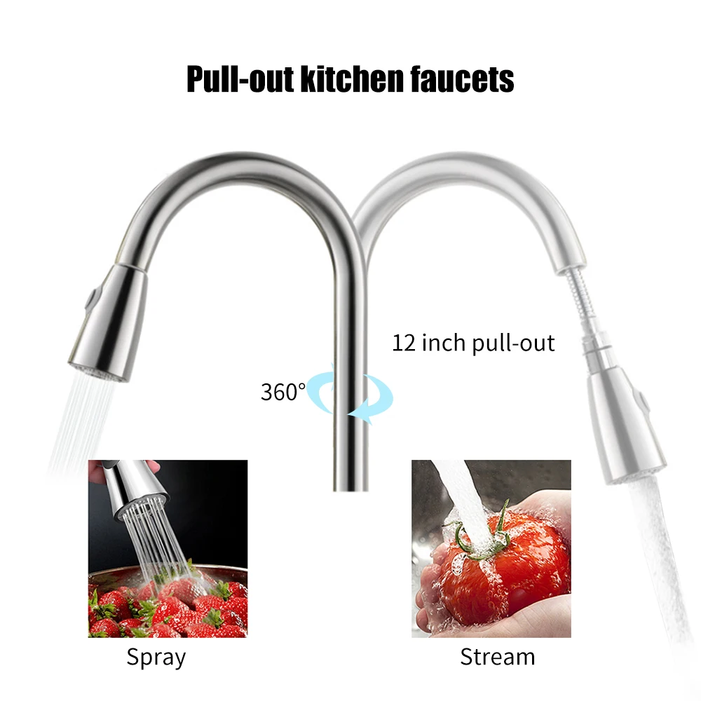 360 Degree Swivel Water Tap Pull Out Kitchen Faucets High Arc Bathroom Faucets Pull Down Sprayer Ceramic Valve Brushed Nickel
360 Degree Swivel Water Tap Pull Out Kitchen Faucets High Arc Bathroom Faucets Pull Down Sprayer Ceramic Valve Brushed Nickel