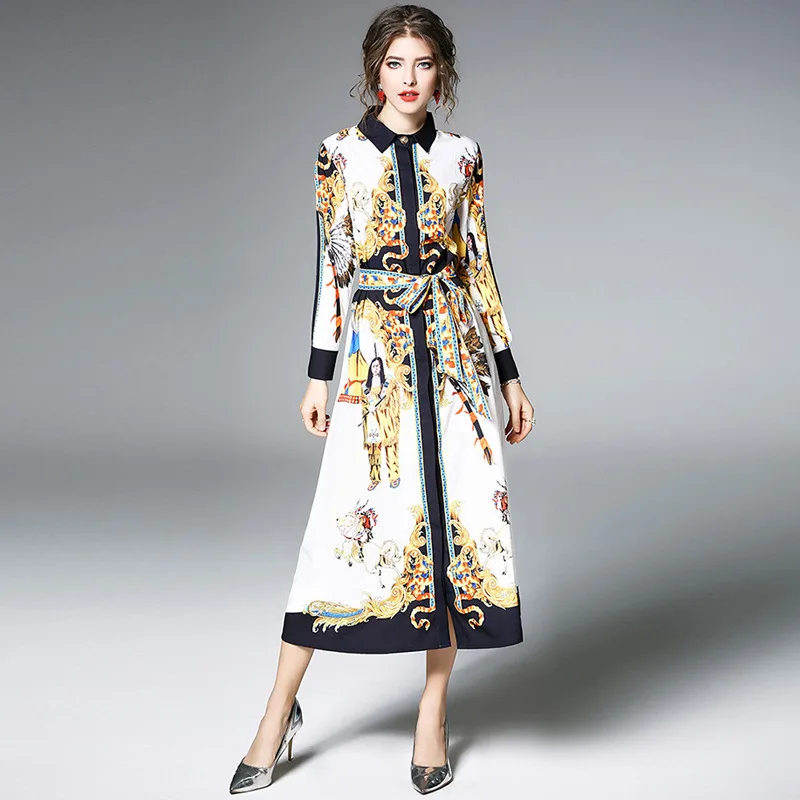 High-end Women's Dress 2018 Spring New Vintage Old Palace Printed Long Dresses Turn Down Collar Female Elegant Party Dress
High-end Women's Dress 2018 Spring New Vintage Old Palace Printed Long Dresses Turn Down Collar Female Elegant Party Dress