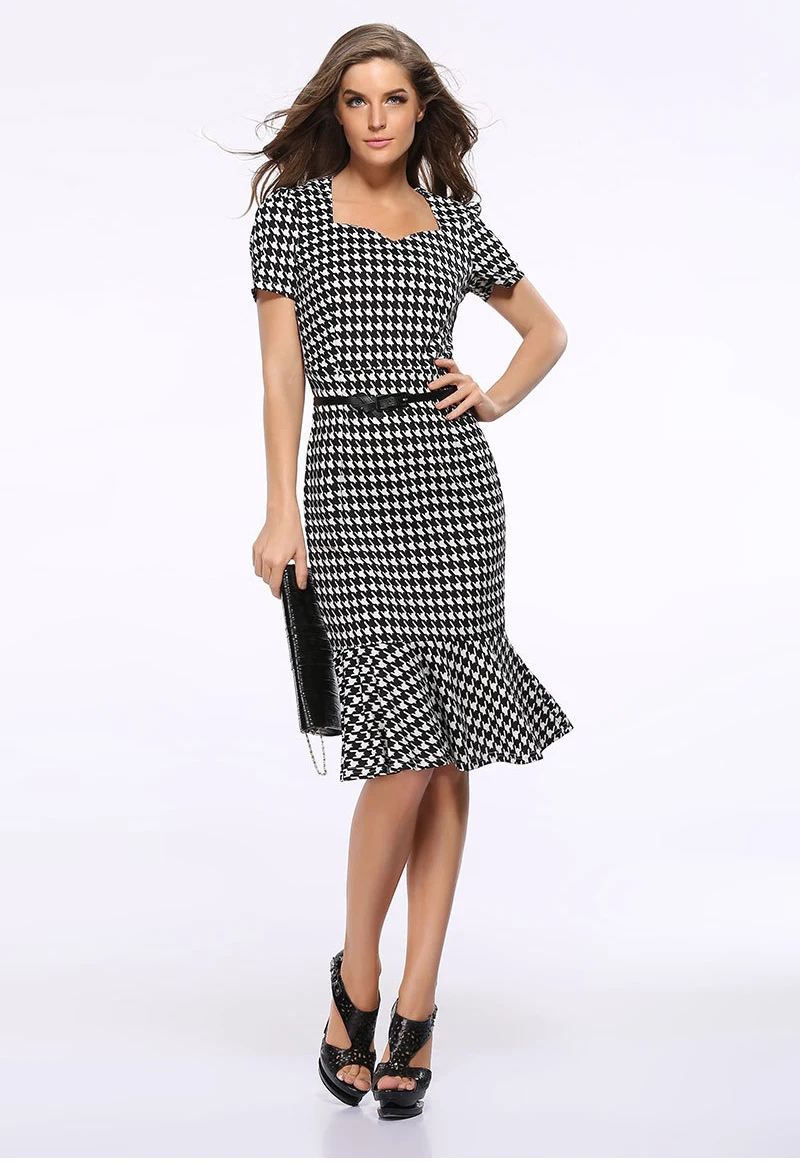Summer Women's Fashion Dress 3S2496 Free Shipping Stylish Houndstooth Printed Short Sleeves Fitted Fishtail Bottom Dress
Summer Women's Fashion Dress 3S2496 Free Shipping Stylish Houndstooth Printed Short Sleeves Fitted Fishtail Bottom Dress