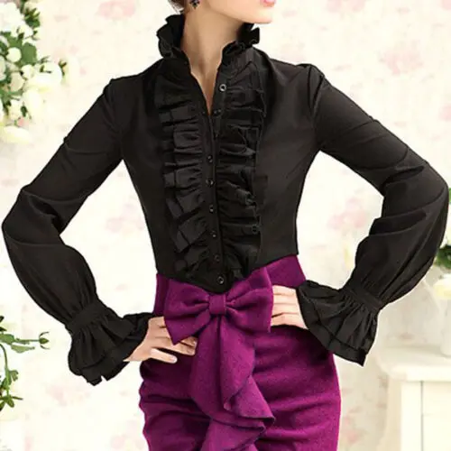 2018 Women Lady OL Shirt Frilly Ruffled T-shirt Tops Flounce Blouse Formal Shirt