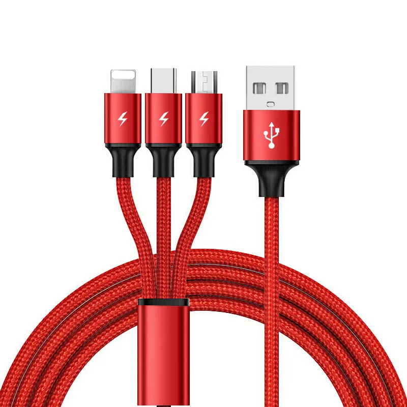 3 в 1 8Pin USB Type C Micro кабель для iPhone 8X7 6 6S Plus Samsung Nokia кабели быстрой зарядки Нейлоновый