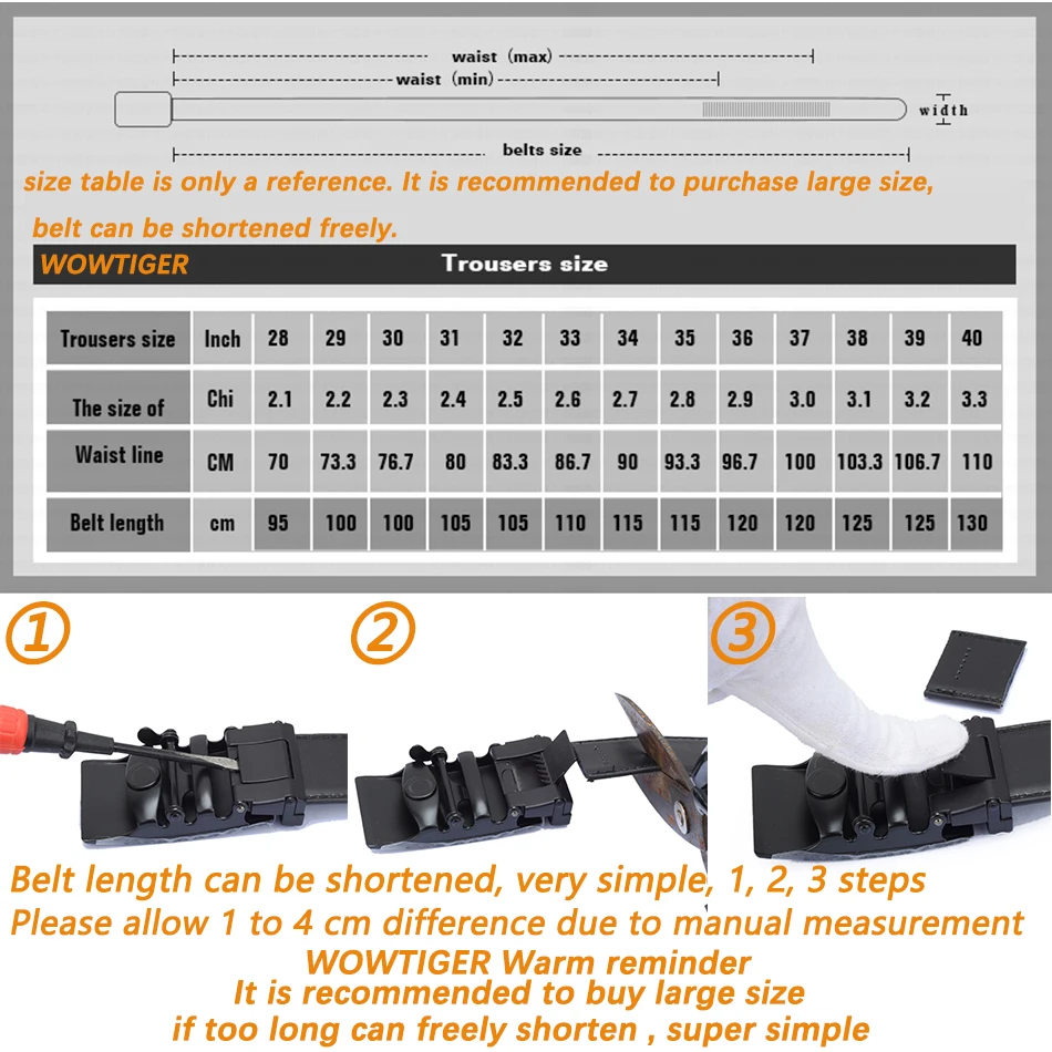 WOWTIGER Gun black Luxury Cowhide leather 3.5cm Fashion Designer Belts for Men Sliding Automatic Buckle Ratchet Men Belt
WOWTIGER Gun black Luxury Cowhide leather 3.5cm Fashion Designer Belts for Men Sliding Automatic Buckle Ratchet Men Belt