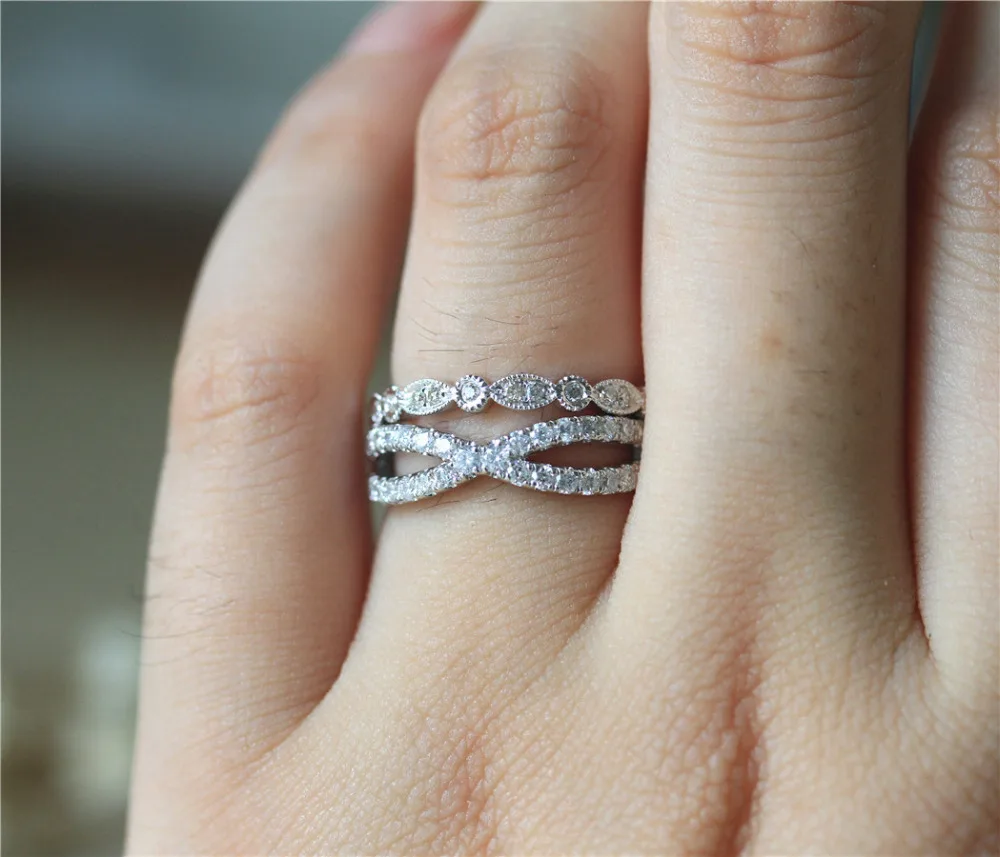 DUPUY 14K White Gold Wedding Ring Set Art Deco Half Eternity Diamonds Wedding Band Stack Dainty Diamond Ring 2PCS Bridal Sets
DUPUY 14K White Gold Wedding Ring Set Art Deco Half Eternity Diamonds Wedding Band Stack Dainty Diamond Ring 2PCS Bridal Sets