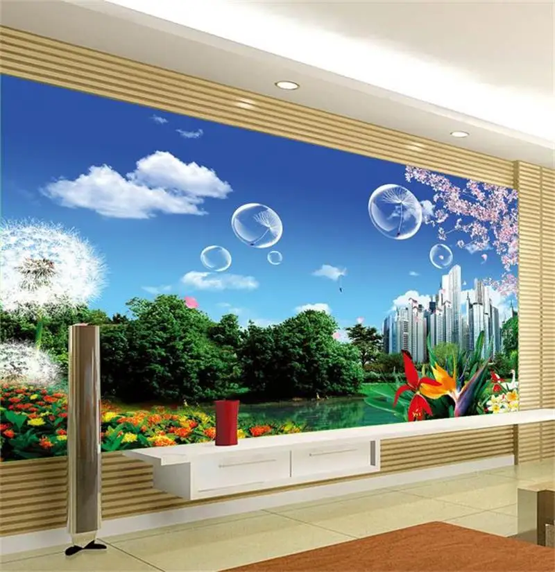 

3d фото обои на заказ росписи гостиной город озеро цветок Одуванчик Фото Диван ТВ Фон нетканые обои для стены 3d