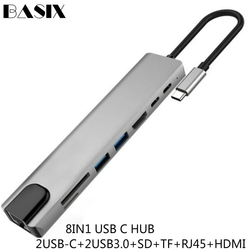 Basix USB C концентратор типа к HDMI RJ45 Ethernet мульти порты 3 0 PD зарядный адаптер для MacBook Pro