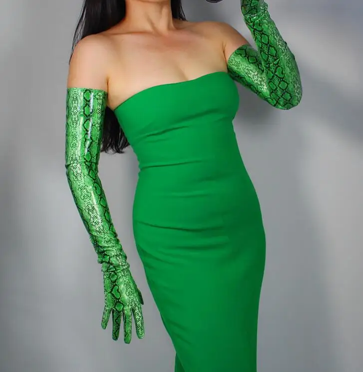 Women's green color snake skin print faux pu leather long gloves female sexy club party dress fashion long glove 70cm R1562
Women's green color snake skin print faux pu leather long gloves female sexy club party dress fashion long glove 70cm R1562